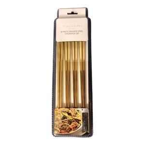 Tahari home 9” 8-piece gold plated stainless steel‎ chopstick set new
